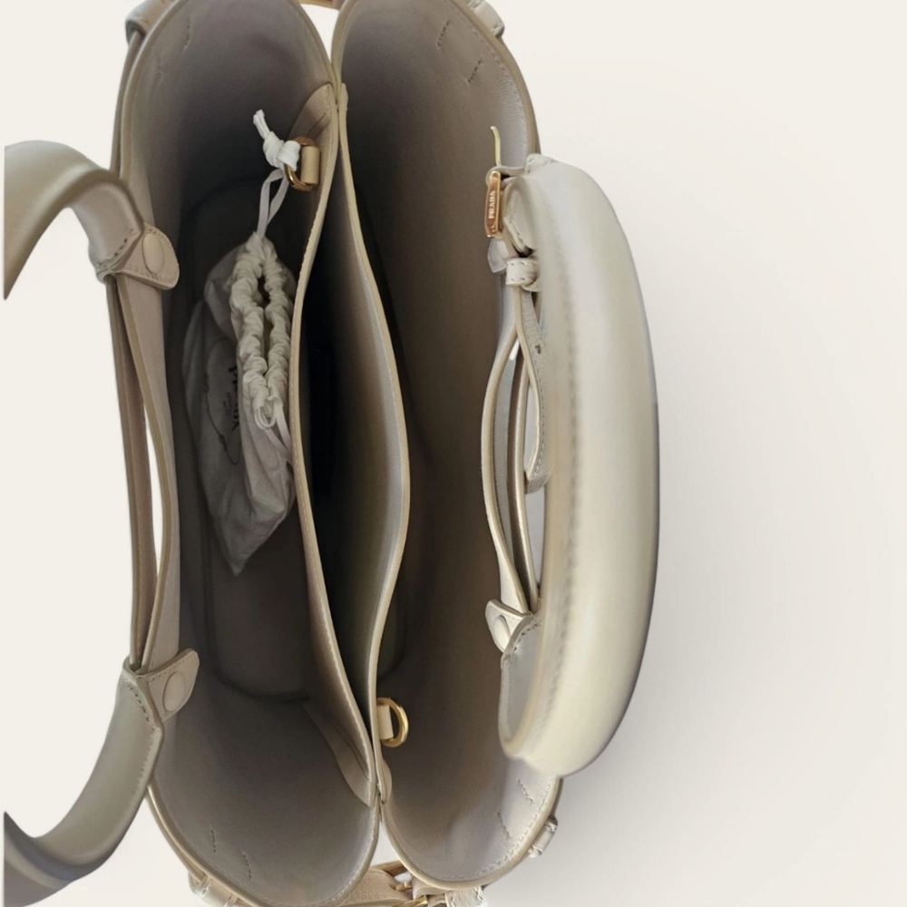 NWT PRADA Buckle Medium Leather Handbag with Double Belt  Ivory - Picture 6 of 9